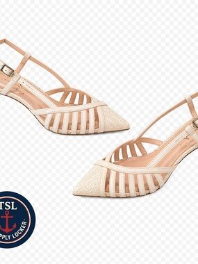 Jessica Simpson Heels 6.5M Cream Slingback Pointed Toe Kitten Heel